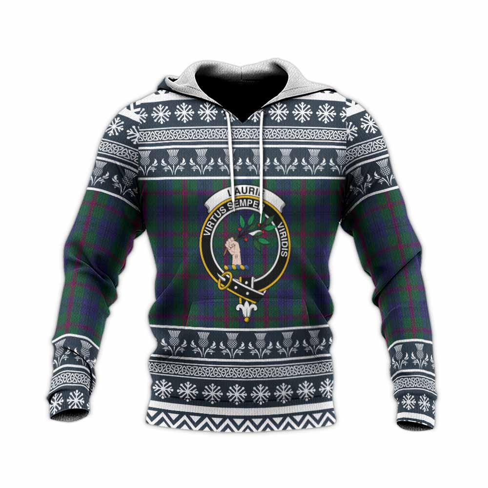 Laurie Clan Tartan Christmas Knitted Hoodie with Family Crest - Tartan Vibes Clothing