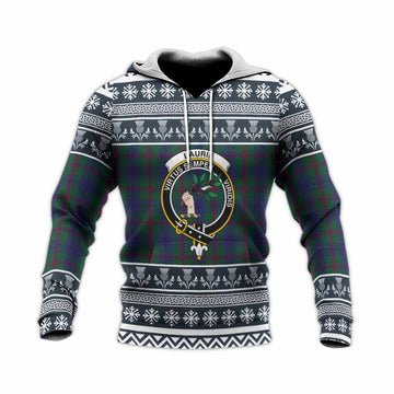 Laurie Clan Tartan Christmas Knitted Hoodie with Family Crest