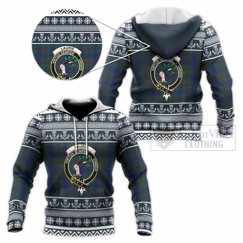 Laurie Clan Tartan Christmas Knitted Hoodie with Family Crest - Tartan Vibes Clothing