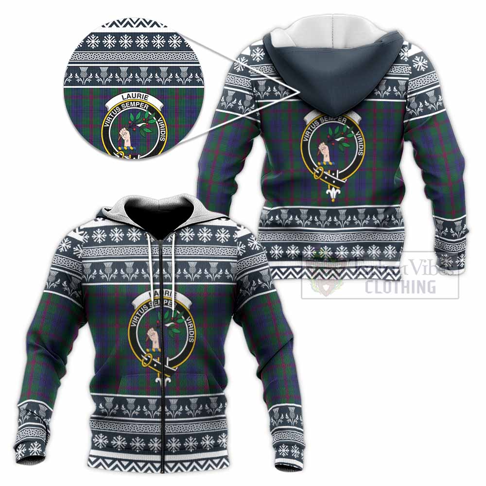 Laurie Clan Tartan Christmas Knitted Hoodie with Family Crest - Tartan Vibes Clothing