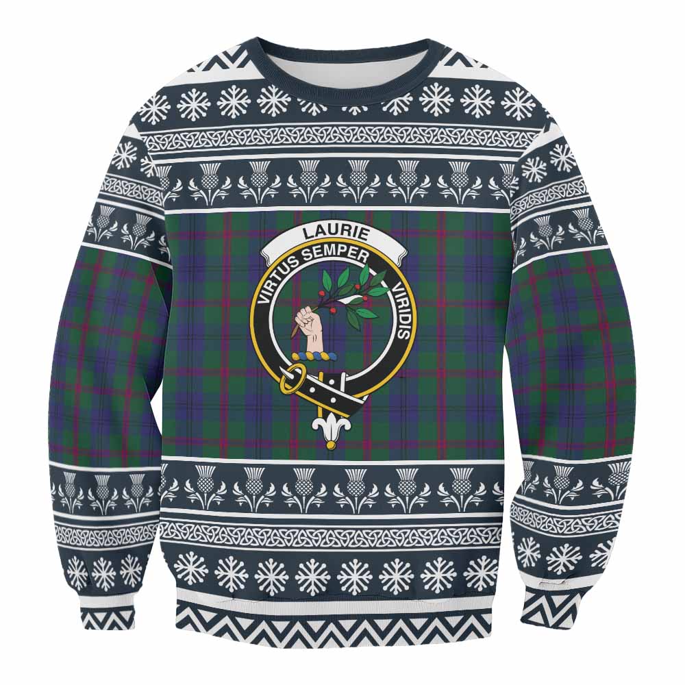 Laurie Clan Tartan Christmas Sweatshirt with Family Crest - Tartan Vibes Clothing