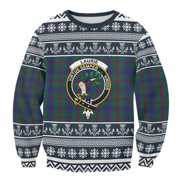 Laurie Clan Tartan Christmas Sweatshirt with Family Crest