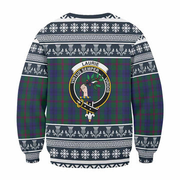 Laurie Clan Tartan Christmas Sweatshirt with Family Crest
