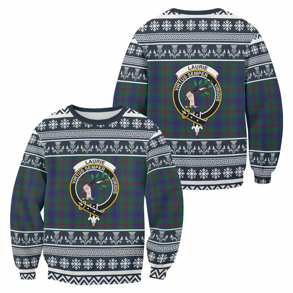 Laurie Clan Tartan Christmas Sweatshirt with Family Crest - Tartan Vibes Clothing