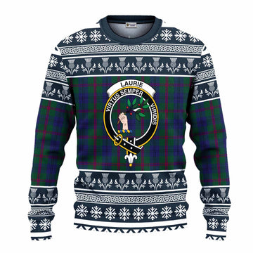 Laurie Clan Tartan Christmas Ugly Sweater with Family Crest