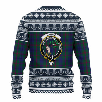 Laurie Clan Tartan Christmas Ugly Sweater with Family Crest