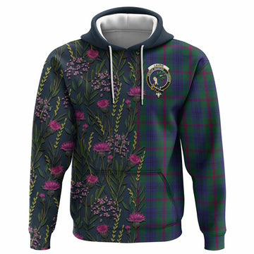 Laurie Family Crest Tartan Hoodie Scottish Thistle Flower Pattern Half Style - Tartan Vibes Clothing