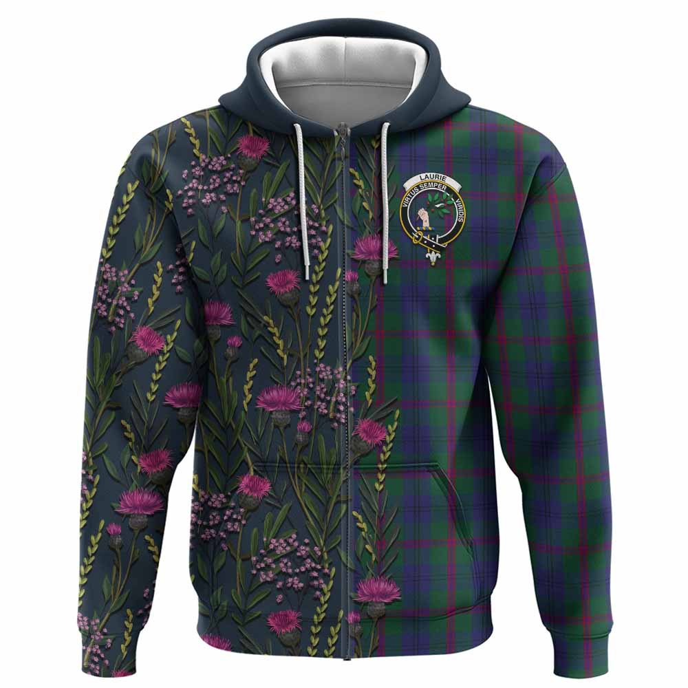 Laurie Family Crest Tartan Hoodie Scottish Thistle Flower Pattern Half Style - Tartan Vibes Clothing
