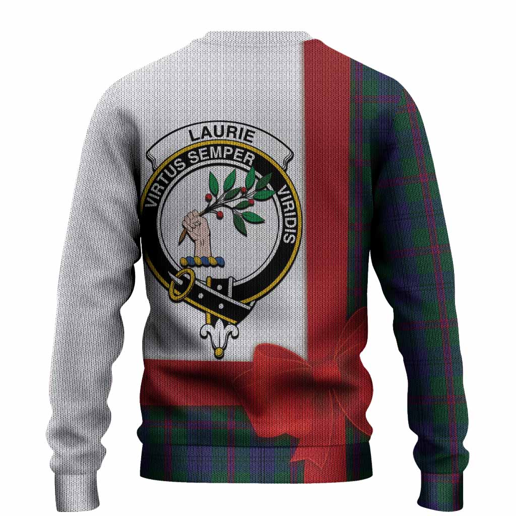 Laurie Tartan Crest Christmas Christmas Ugly Sweater Highland Cow Bagpipes Coquette Bow Style