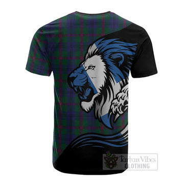 Laurie Tartan Crest Cotton T-shirt Scottish Golden Lions Wave Flow