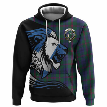 Laurie Tartan Crest Hoodie Scottish Golden Lions Wave Flow