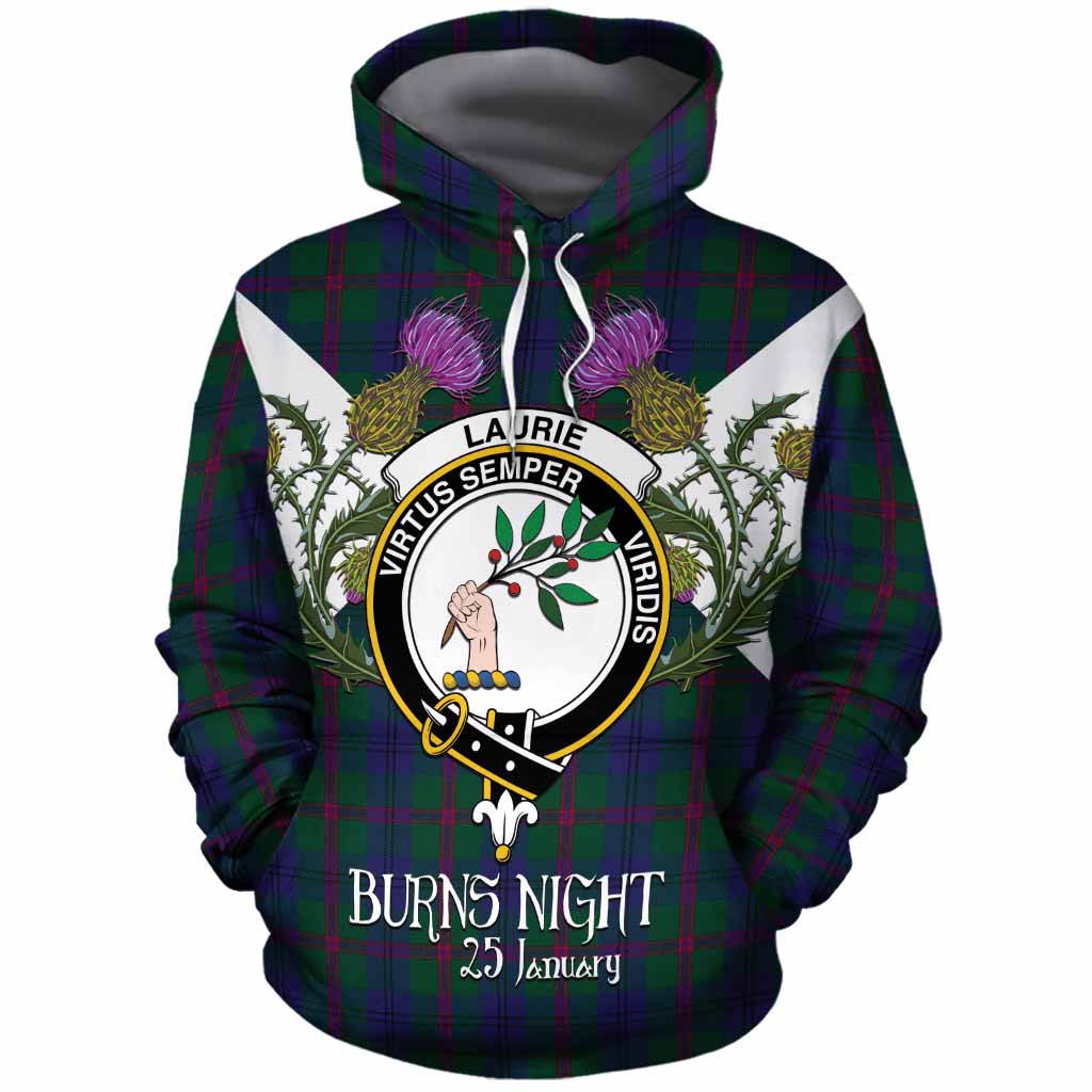 Laurie Tartan Family Crest Cotton Hoodie Scottish Burns Night Thistle Floral