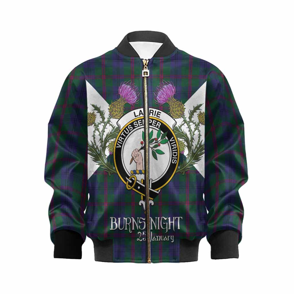 Laurie Tartan Family Crest Kid Bomber Jacket Scottish Burns Night Thistle Floral