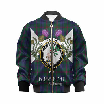 Laurie Tartan Family Crest Kid Bomber Jacket Scottish Burns Night Thistle Floral