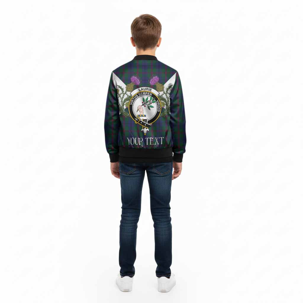 Laurie Tartan Family Crest Kid Bomber Jacket Scottish Burns Night Thistle Floral