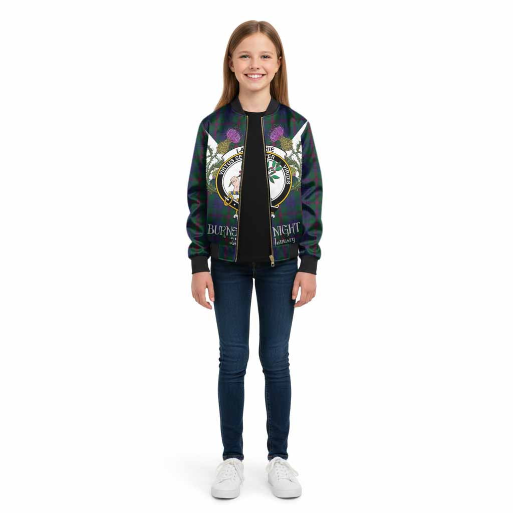 Laurie Tartan Family Crest Kid Bomber Jacket Scottish Burns Night Thistle Floral