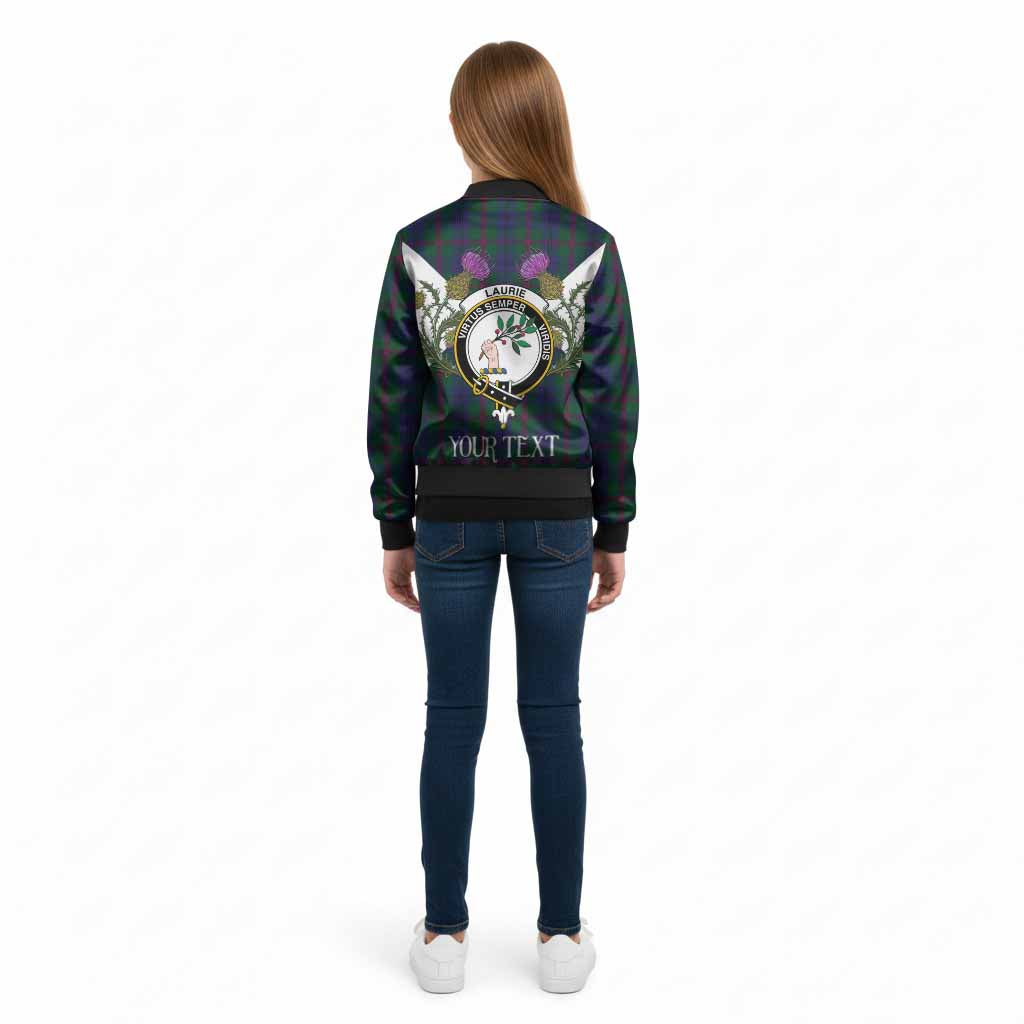 Laurie Tartan Family Crest Kid Bomber Jacket Scottish Burns Night Thistle Floral
