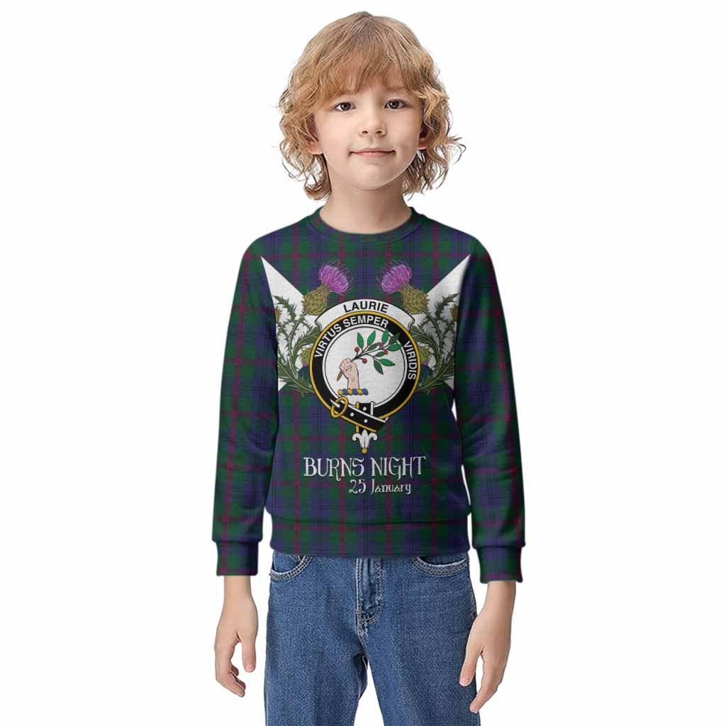 Laurie Tartan Family Crest Kid Knitted Sweatshirt Scottish Burns Night Thistle Floral
