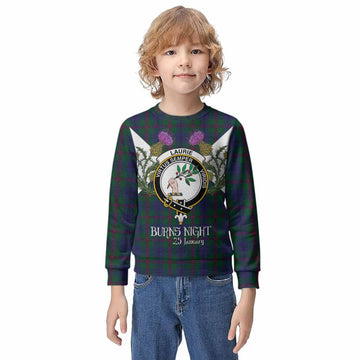 Laurie Tartan Family Crest Kid Knitted Sweatshirt Scottish Burns Night Thistle Floral