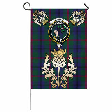 Laurie Tartan Garden Flag with Golden Regal Scottish Thistle Emblem