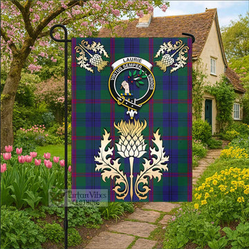 Laurie Tartan Garden Flag with Golden Regal Scottish Thistle Emblem