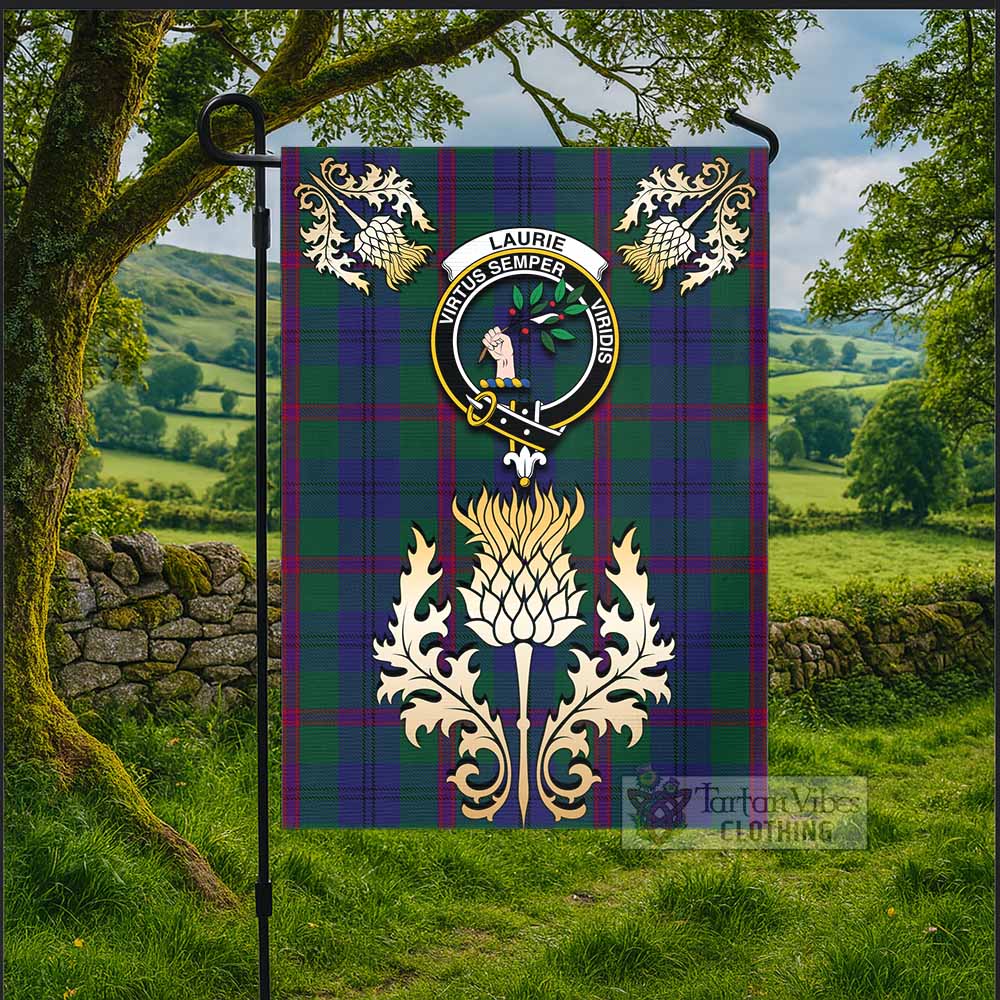 Laurie Tartan Garden Flag with Golden Regal Scottish Thistle Emblem - Tartan Vibes Clothing