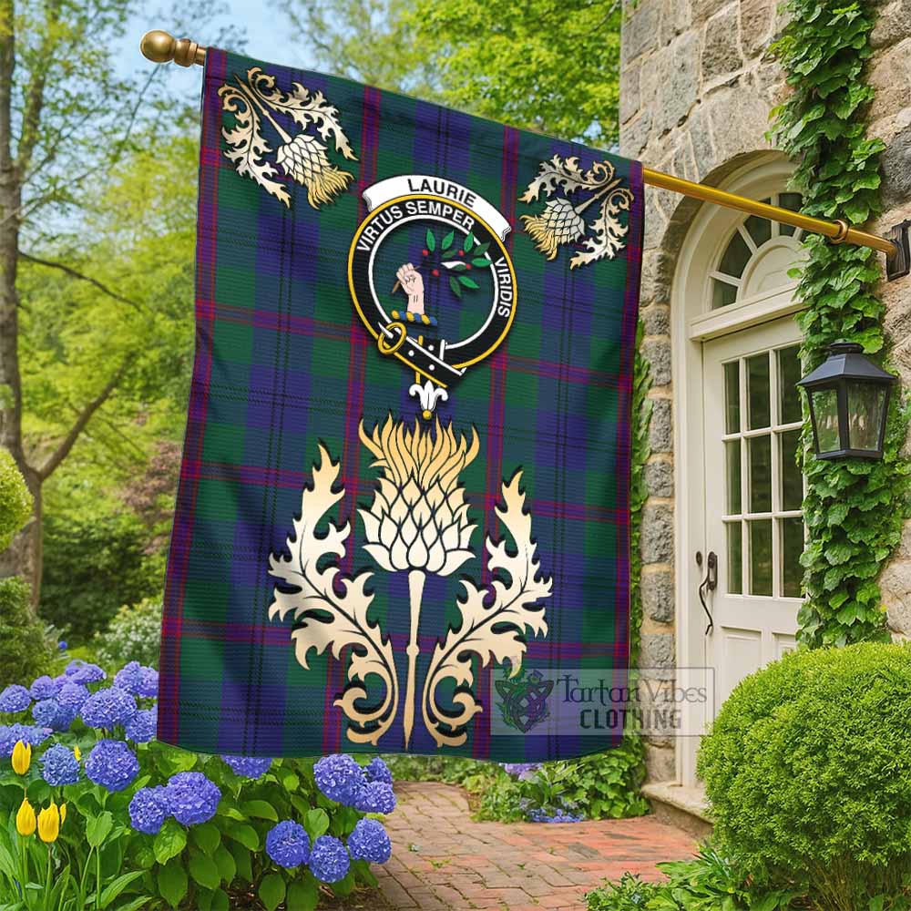 Laurie Tartan Garden Flag with Golden Regal Scottish Thistle Emblem - Tartan Vibes Clothing
