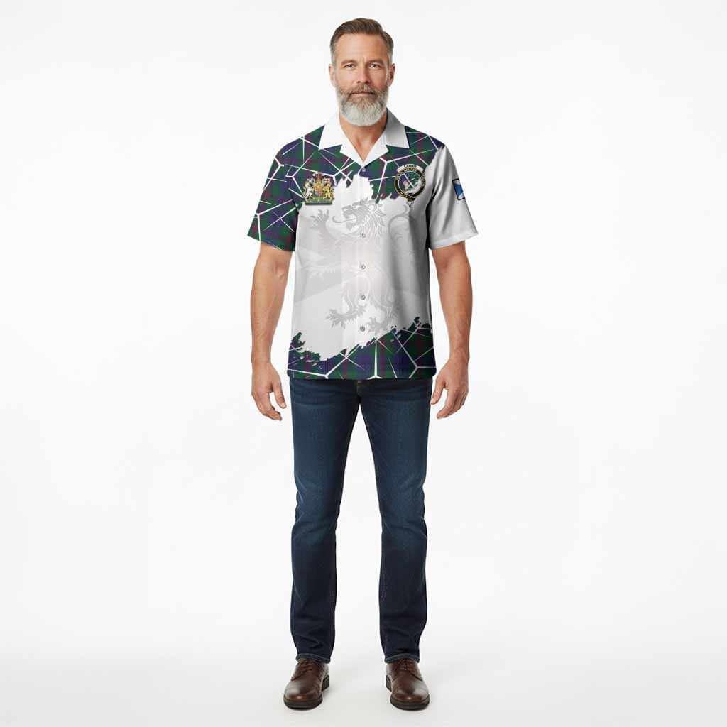 Laurie Tartan Hawaiian Shirt with Family Crest and Lion Rampant Grunge Style