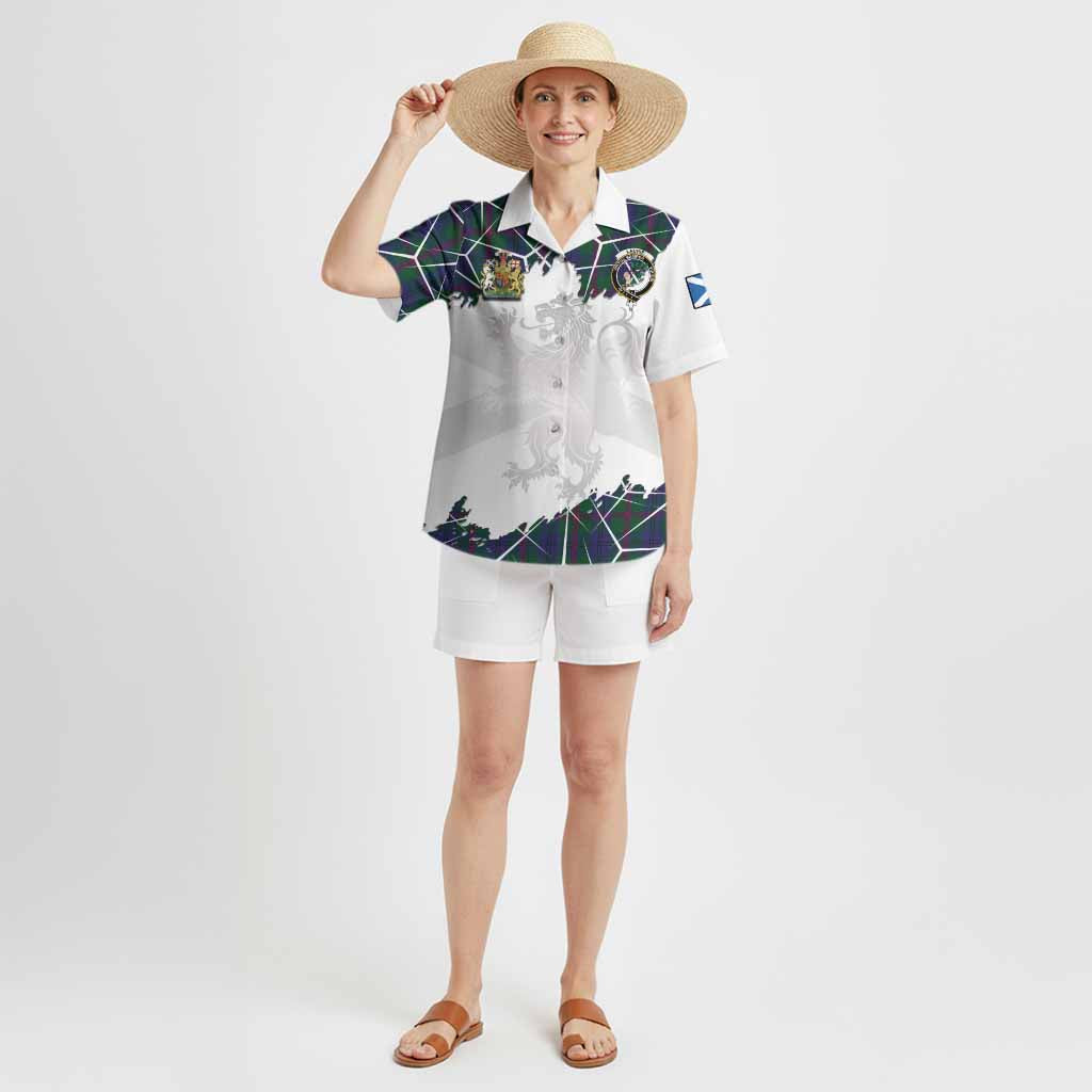 Laurie Tartan Hawaiian Shirt with Family Crest and Lion Rampant Grunge Style