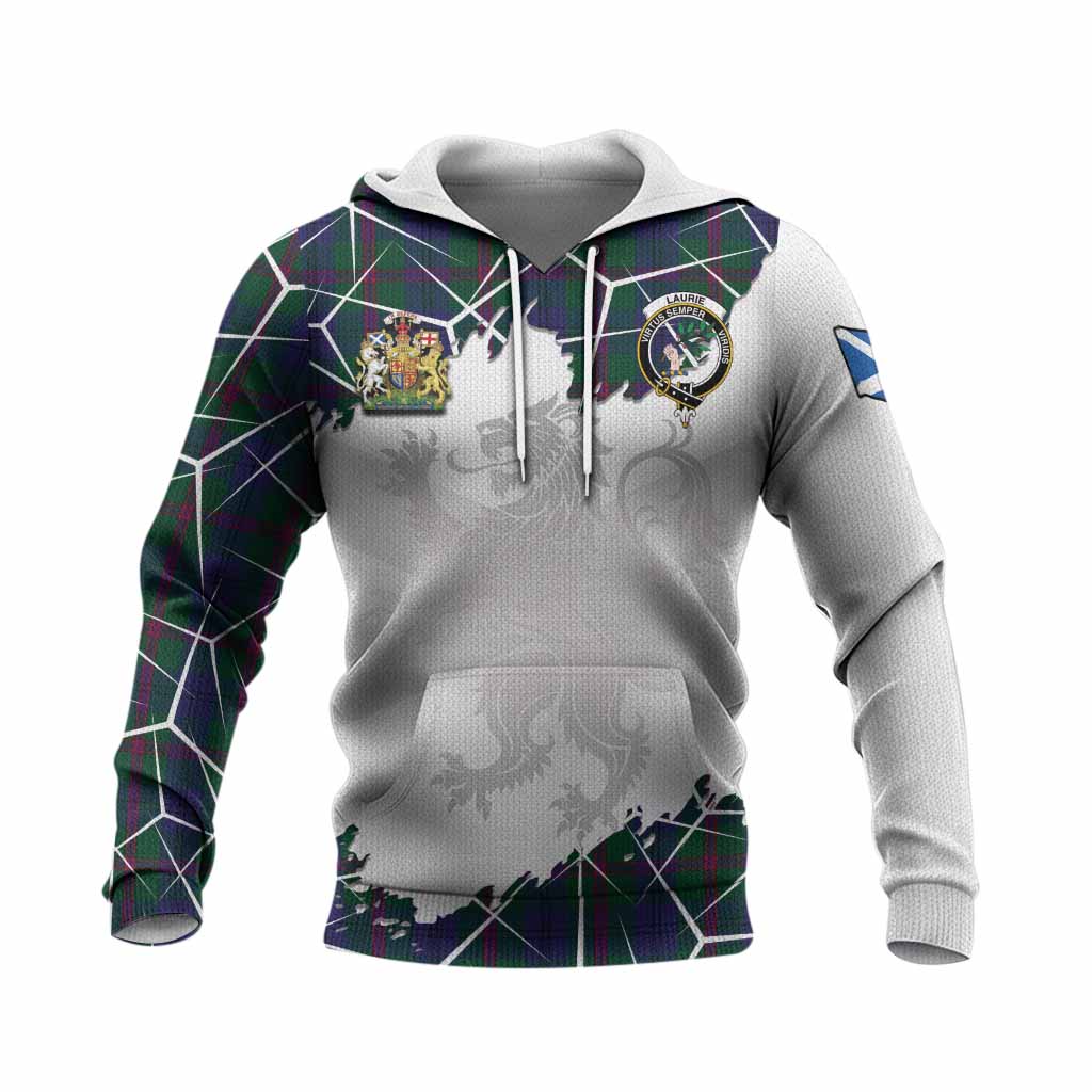 Laurie Tartan Knitted Hoodie with Family Crest and Lion Rampant Grunge Style