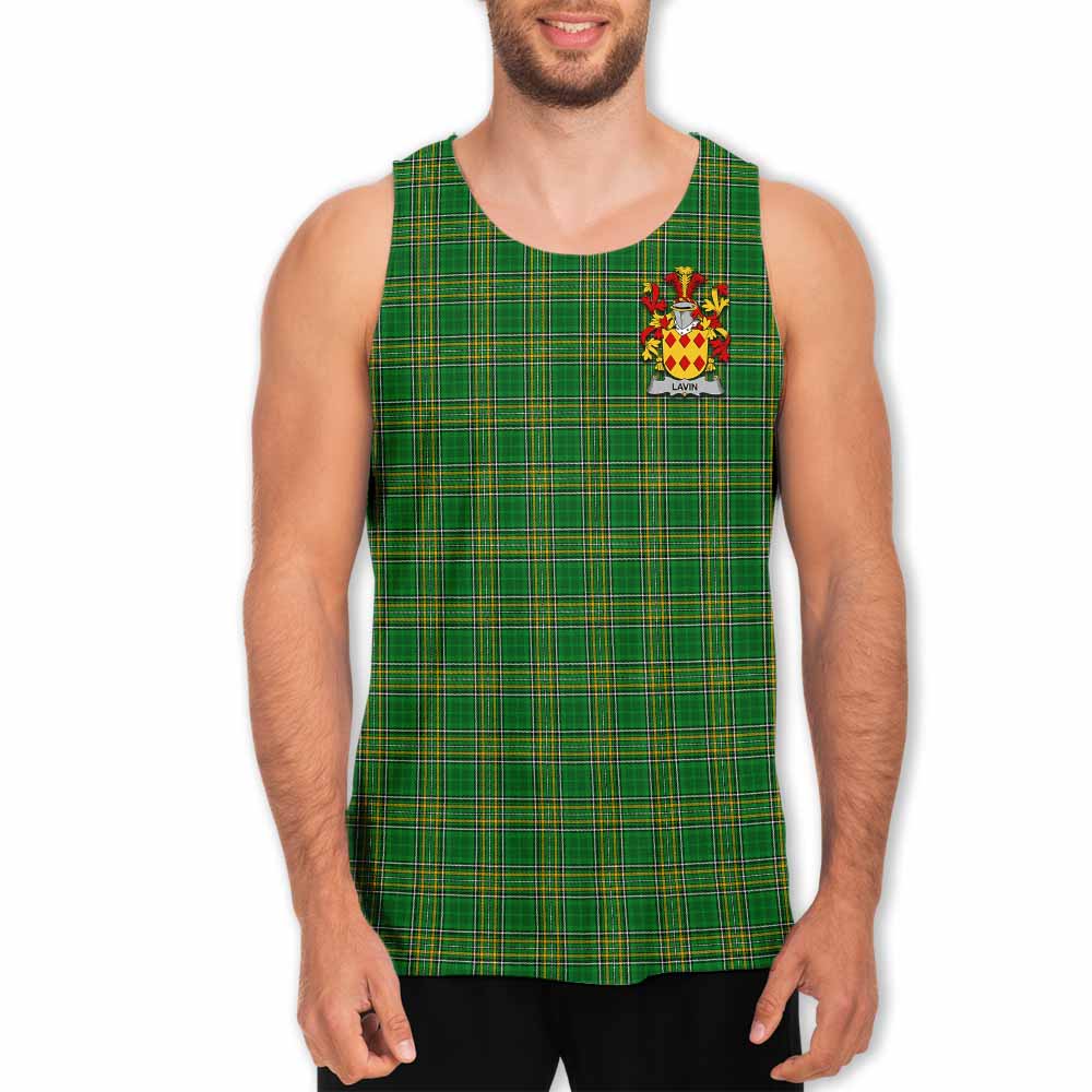 Tartan Vibes Clothing Lavin Irish Clan Tartan Men's Tank Top with Coat of Arms