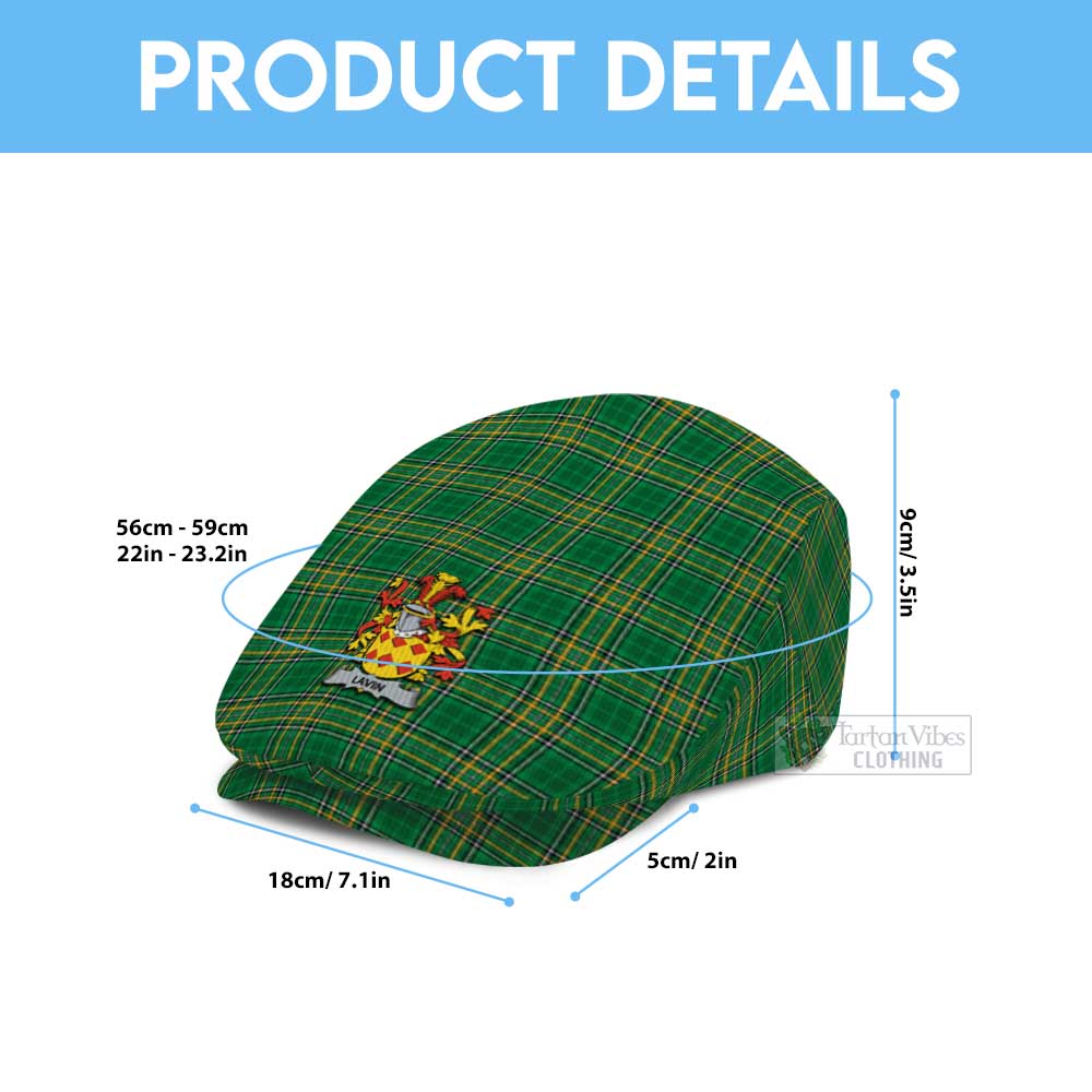 Lavin Irish Clan Tartan Jeff Cap, Tartan Flat Cap with Coat of Arm - Tartan Vibes Clothing