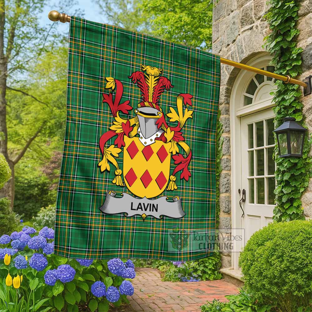 Lavin Irish Clan Tartan Flag with Coat of Arms