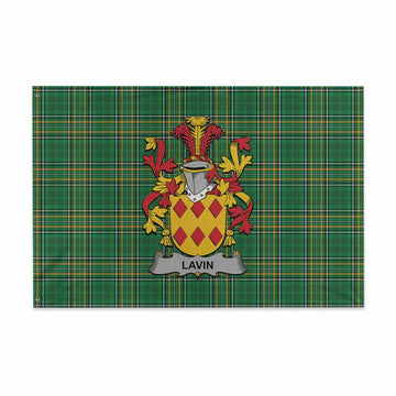 Tartan Vibes Clothing Lavin Irish Clan Tartan House Flag with Coat of Arms