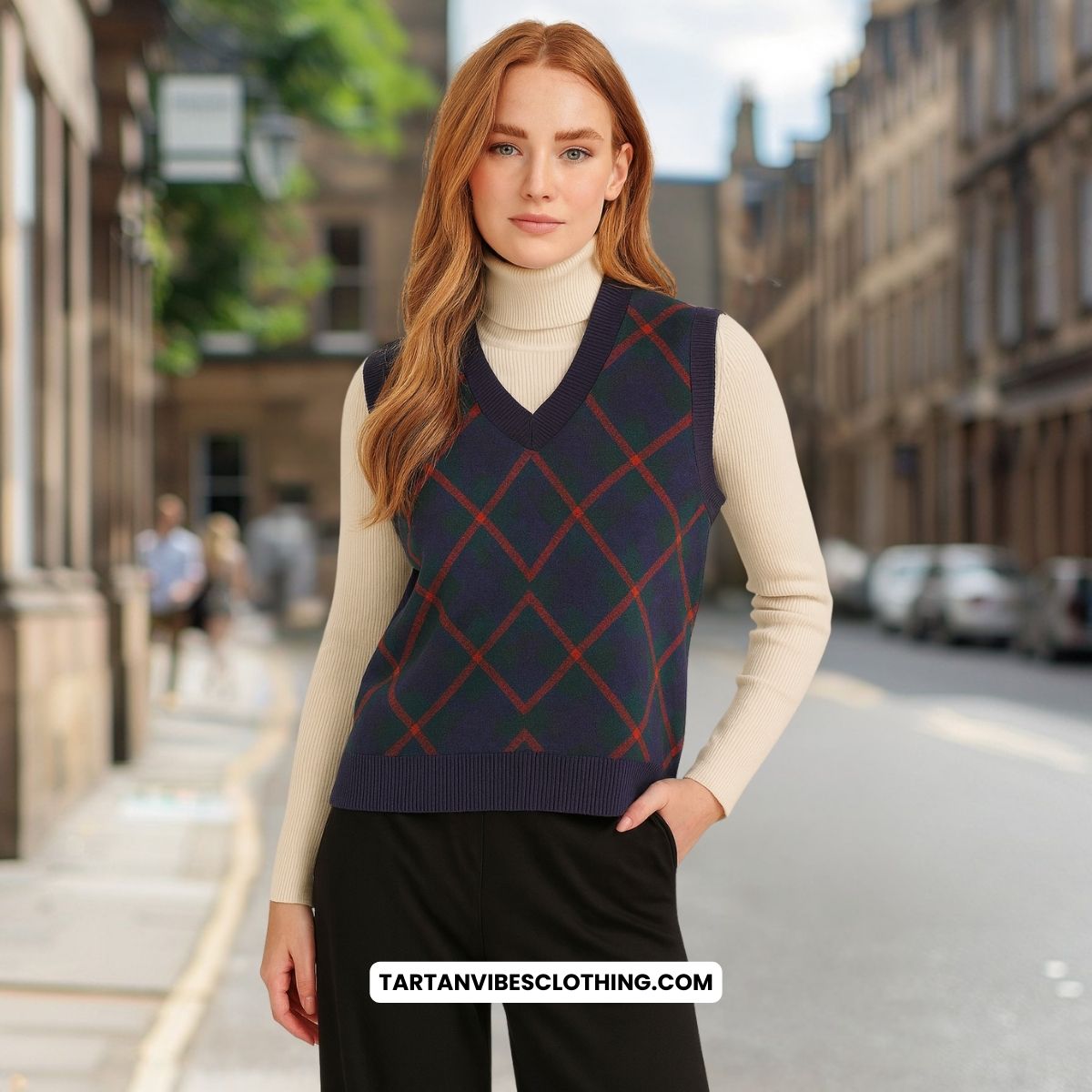 Agnew Tartan Knitted V-Neck Vest Cross Style