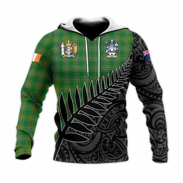 Tartan Vibes Clothing Lea Irish Clan Tartan Knitted Hoodie with Coat of Arms New Zealand Silver Fern Half Style