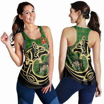 Leahy Irish Tartan Women's Racerback Tanks with Coat of Arms Celtic Wolf Style