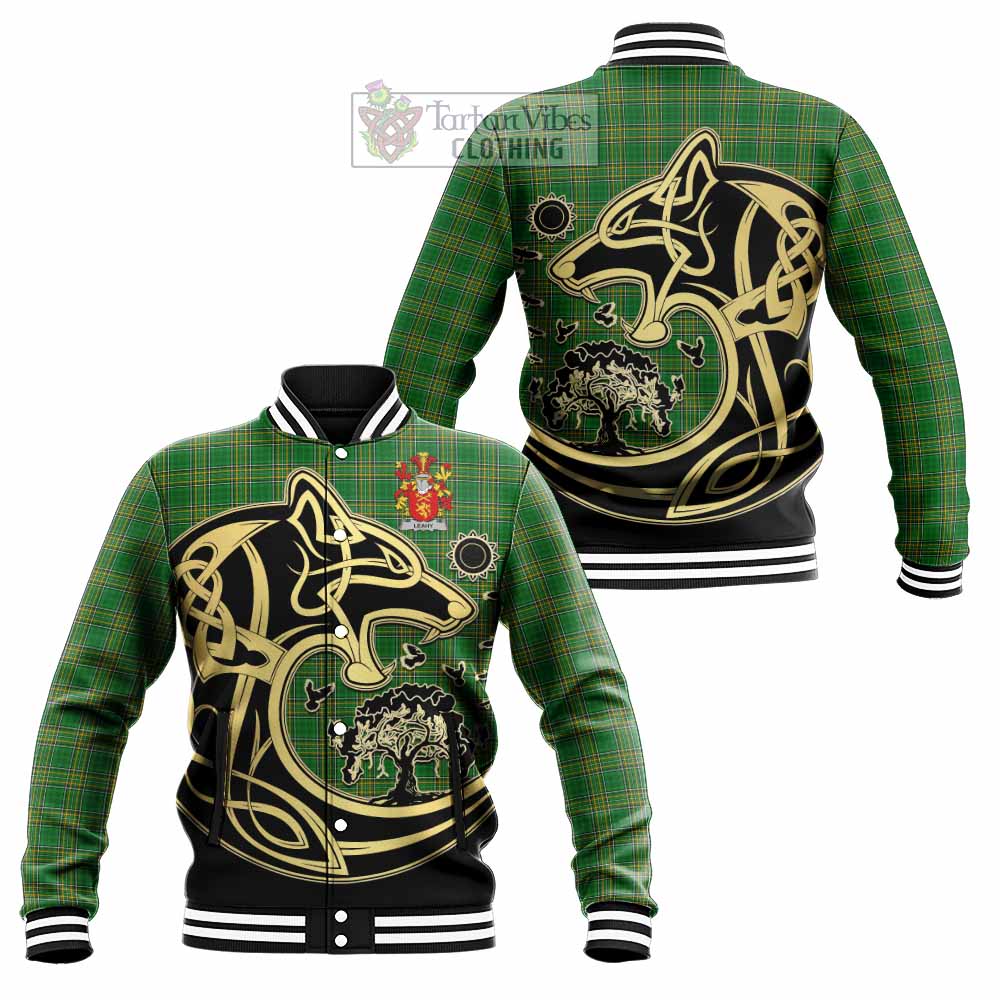 Leahy Irish Tartan Baseball Jacket with Coat of Arms Celtic Wolf Style - Tartan Vibes Clothing