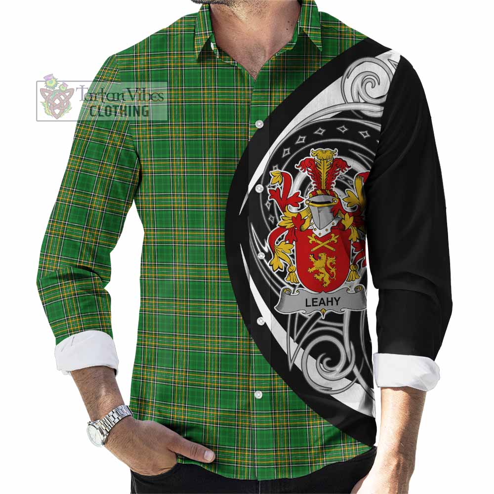 Tartan Vibes Clothing Leahy Irish Clan Long Sleeve Button Shirt Celtic Circle Style