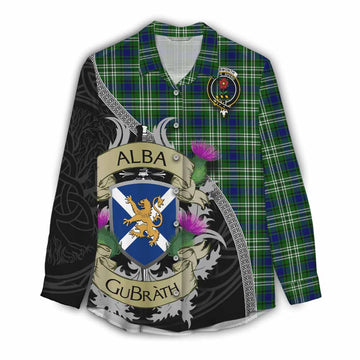 Tartan Vibes Clothing Learmonth Tartan Family Crest Women's Casual Shirt Lion Rampant Royal Thistle Shield Celtic Inspired