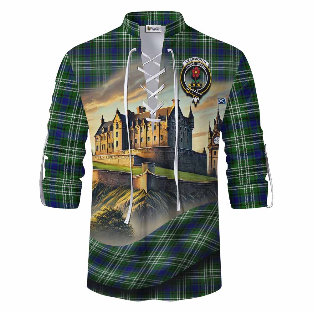 Tartan Vibes Clothing Learmonth Tartan Family Crest Ghillie Kilt Shirt with Scottish Ancient Castle Style