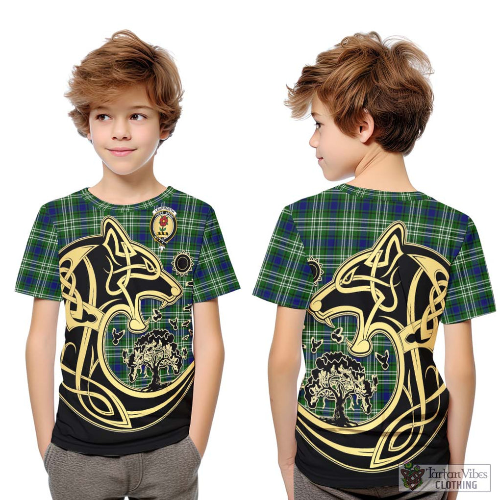 Learmonth Tartan Kid T-Shirt with Family Crest Celtic Wolf Style Youth XL Size14 - Tartan Vibes Clothing