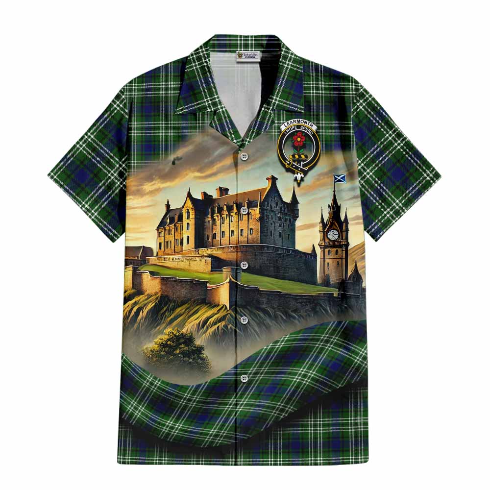 Tartan Vibes Clothing Learmonth Tartan Family Crest Short Sleeve Button Shirt with Scottish Ancient Castle Style