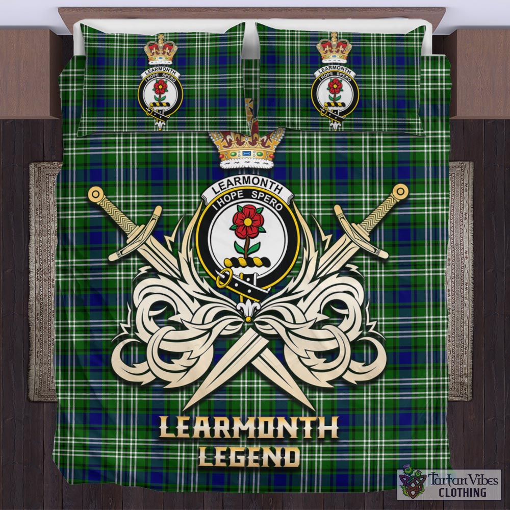 Tartan Vibes Clothing Learmonth Tartan Bedding Set with Clan Crest and the Golden Sword of Courageous Legacy