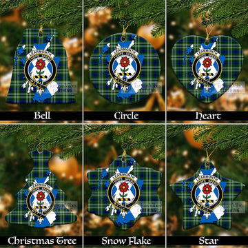 Learmonth Tartan Christmas Ceramic Ornaments with Family Crest and Scotland Map
