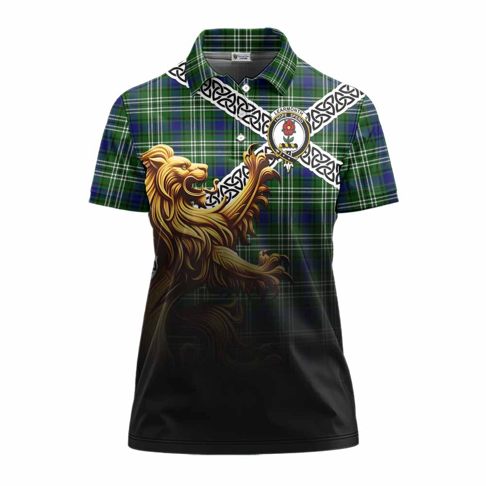 Tartan Vibes Clothing Learmonth Crest Tartan Women's Polo Shirt with Golden Lion Emblem Celtic Style