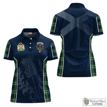 Learmonth Tartan Women's Polo Shirt with Family Crest and Scottish Thistle Vibes Sport Style
