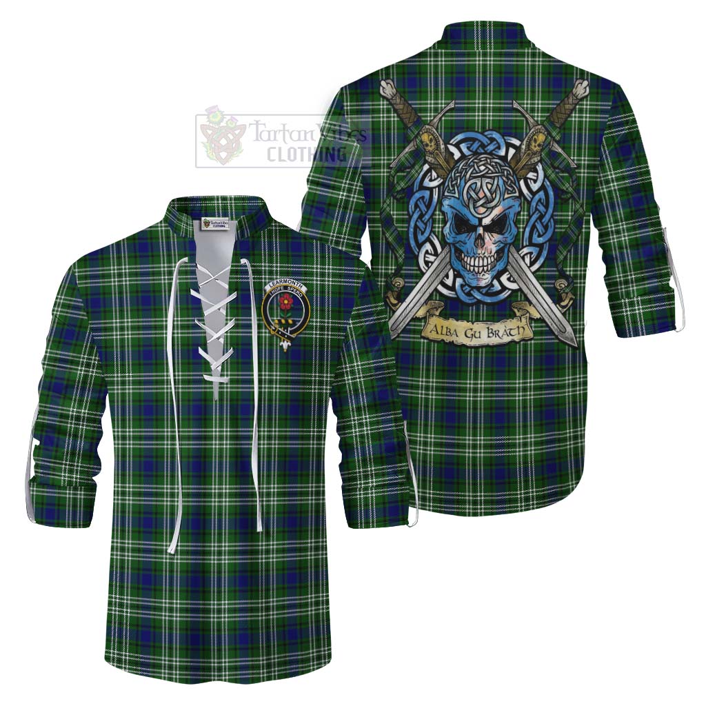 Tartan Vibes Clothing Learmonth Tartan Ghillie Kilt Shirt with Family Crest Celtic Skull Style