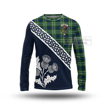 Tartan Vibes Clothing Learmonth Tartan Long Sleeve T-Shirt Featuring Thistle and Scotland Map