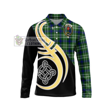 Learmonth Tartan Long Sleeve Polo Shirt with Family Crest and Celtic Symbol Style Unisex - Tartan Vibes Clothing